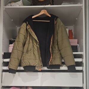 Free People Oversized Puffer Olive Green Quilted Jacket - XS